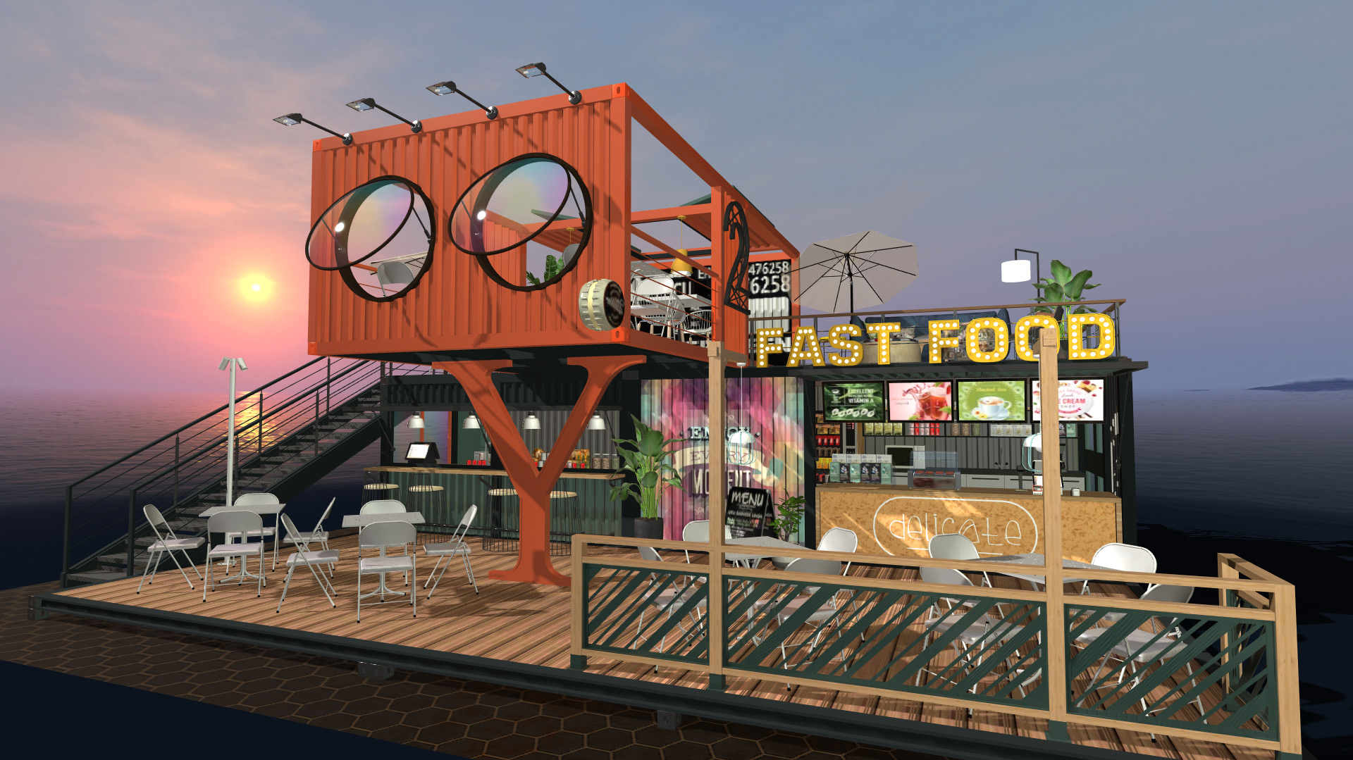 Shipping container Restaurant - Dynamic Lighting