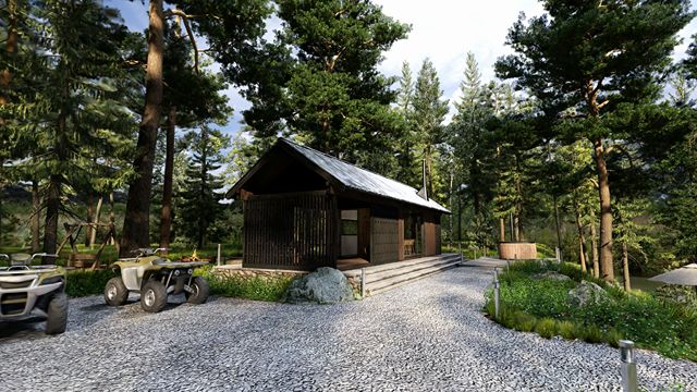 Lakeside Cabin - Large outdoor walkthrough 3D interactive